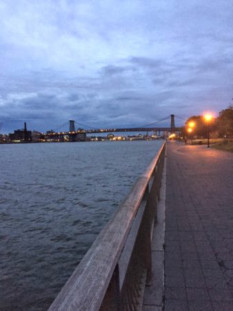 Fitness Blogger Marissa Vicario shares her tips for how to not get bored running - East River running path NYC at sunrise
